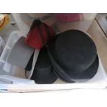 2 boxes containing assortment of hats incl. deer stalker, trilbies, Panama, straw hats, beret and