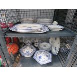 2 cages containing quantity of Adams blue and white crockery