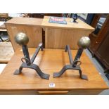 5187 - Pair of cast iron and brass fire dogs