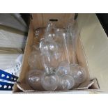 Box of oversized wine glasses, and vases