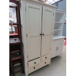 Cream painted pine double wardrobe with 3 drawers under