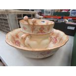 Ivory Blush and floral patterned wash stand bowl, chamber pot, salad bowl and servers