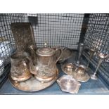 Cage containing quantity of silver plate, Sterling and Continental silver, incl. tray, fruit bowl,