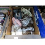 Box containing 7 vintage telephones