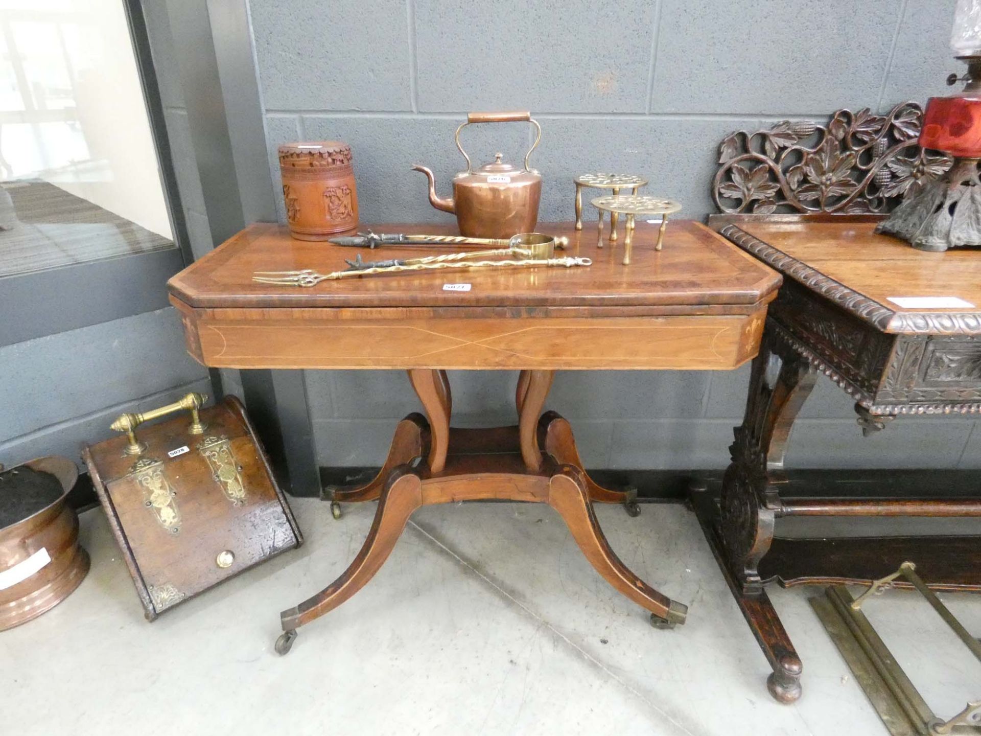19th century walnut and mahogany folding card table