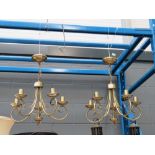 Pair of brass finished 5 branch ceiling lights