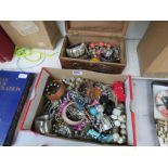 2 boxes containing quantity of beadwork and costume jewellery