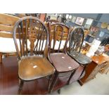 Thonet bentwood chair and 2 wheel back chairs
