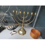 2 brass and metal Menorahs