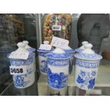 7 blue and white Spode herb containers