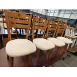 Set of 4 contemporary beech and upholstered dining chairs
