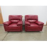 Pair of SCS red leather effect armchairs