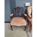 Carved Victorian armchair in pink fabric