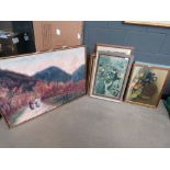 10 prints inc. figures on path, still life with fruit, impressionist print, country scenes plus maps