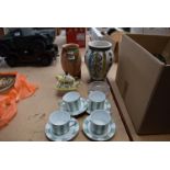Quantity of Claridge collection cups and saucers, and Crown Ducal triangular teapot, ashtray, and