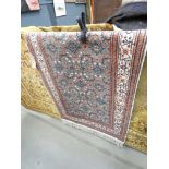 (15) Green and red banded floral rug