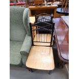 5196 Pair of dining chairs with beech seats and wrought iron frames