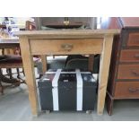 Striped pine table with single drawer