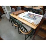 Green framed kitchen table with 4 matching spindle back chairs
