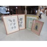 Pair of 19th Century book plates depicting sewing together with a fashion print and 4 other prints/