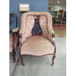 Carved Victorian chair in pink fabric
