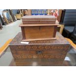 19th Century walnut and marquetry writing box together with 2 other boxes