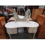 Cream and gilt dressing table with triptych mirror