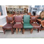 Pair of Victorian oak dining chairs, a 1950's oak carver chair and a green backed chair