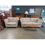 Beige floral 3-seater sofa plus matching armchair