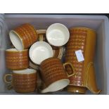 Box containing Hornsea Saffron patterned crockery