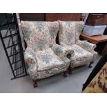 Pair of floral patterned Beresford & Hicks wingback armchairs