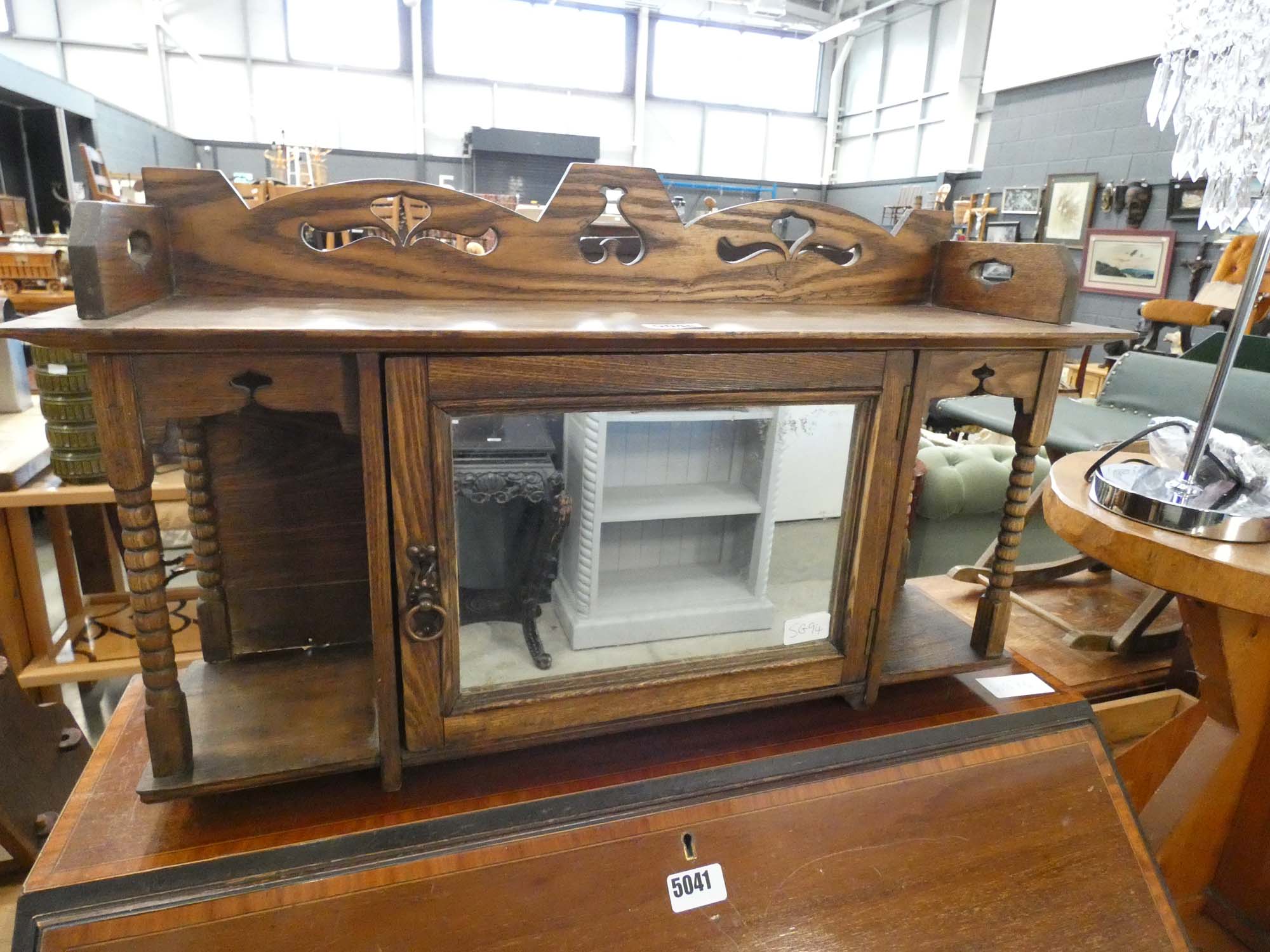 Oak wall mounted mirrored cabinet