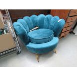 Turquoise fabric shell back easy chair (a/f)