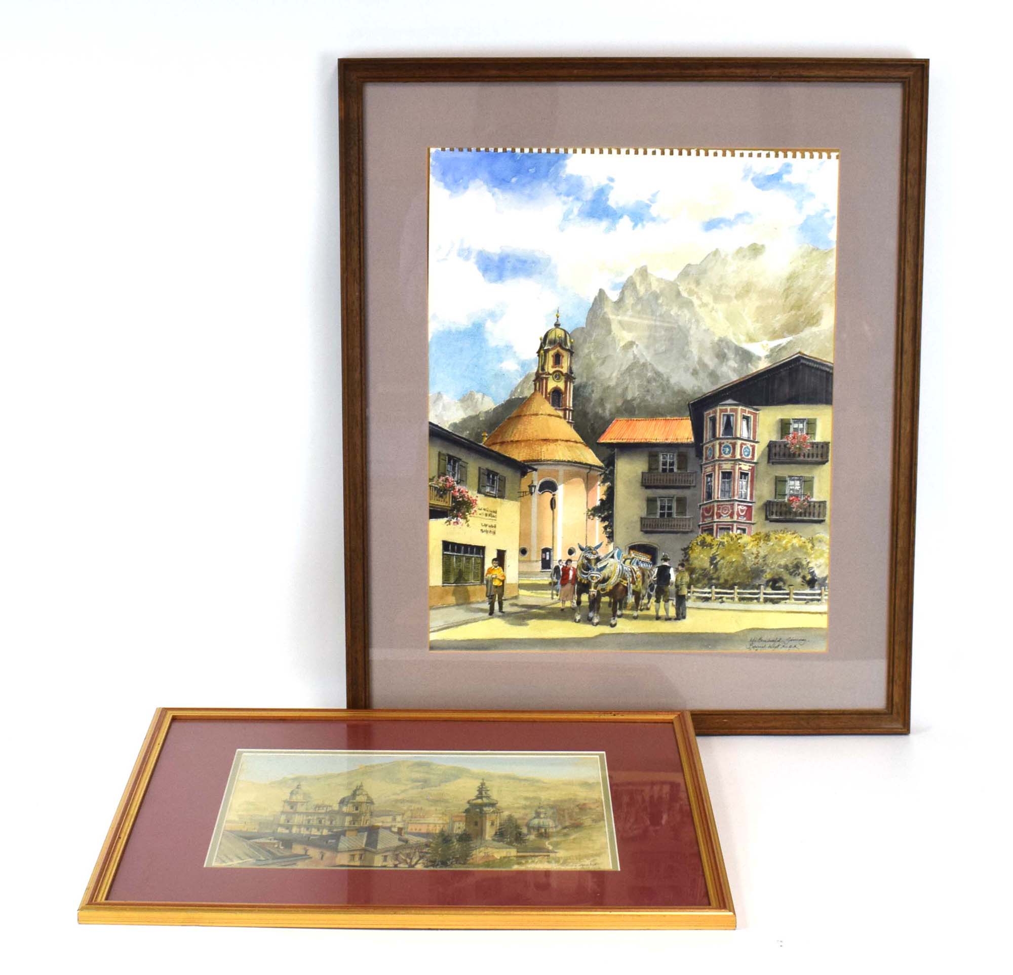 Bernard West, RIBA (20th Century), 'Mittenwald, Germany', signed, watercolour, 50 x 40 cm,