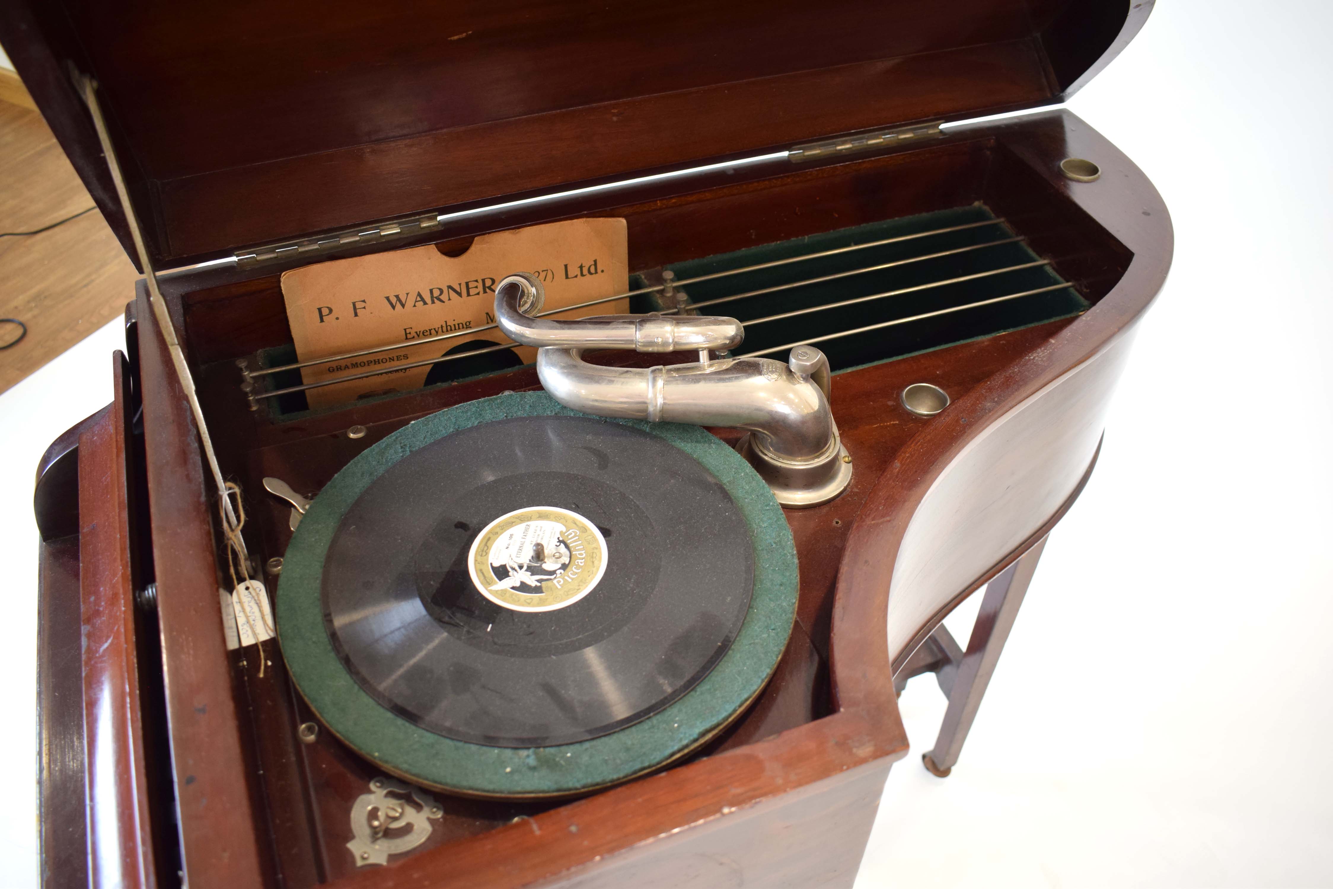 A 1920's Gilbert of Sheffield gramophone housed in a mahogany cabinet modelled as a baby grand - Image 4 of 7