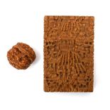 A Cantonese carved sandalwood calling card case of typical form, l. 11.