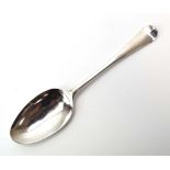 A George II silver old English pattern double scoop back table spoon, maker (?)BH, London 1757, l.