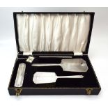 A silver engine turned four piece dressing table set, maker B&Co.