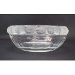 A Lalique frosted and clear glass bowl the rim decorated with stylised finches,