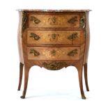 An early 20th century Danish rosewood, kingwood and marquetry bombe commode,