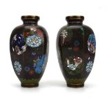 A pair of cloisonne vases of slender hexagonal form,