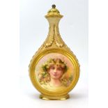 A Royal Doulton flask and stopper in the Neo-Classical manner decorated with a female beauty,