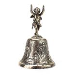 A silver hand bell with cherub finial, maker JLC, London 1964, h.