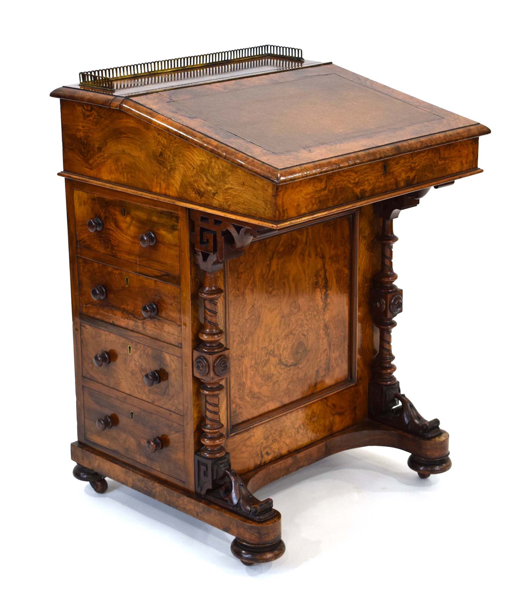 A Victorian figured walnut davenport, the gallery enclosing a letter rack, - Image 2 of 6