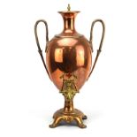 A 19th century copper samovar with brass fittings, the lid stamped '830 P', h.