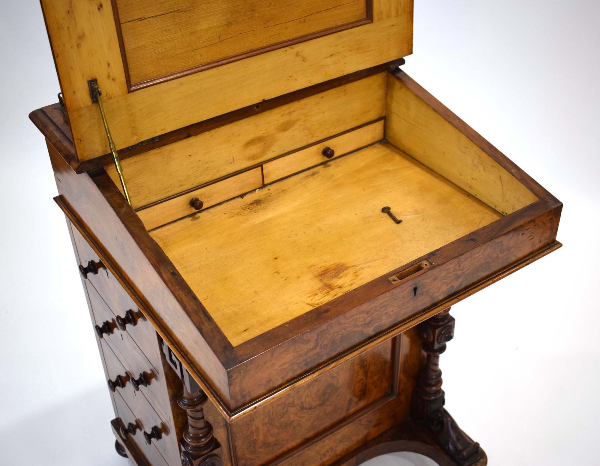 A Victorian figured walnut davenport, the gallery enclosing a letter rack, - Image 5 of 6