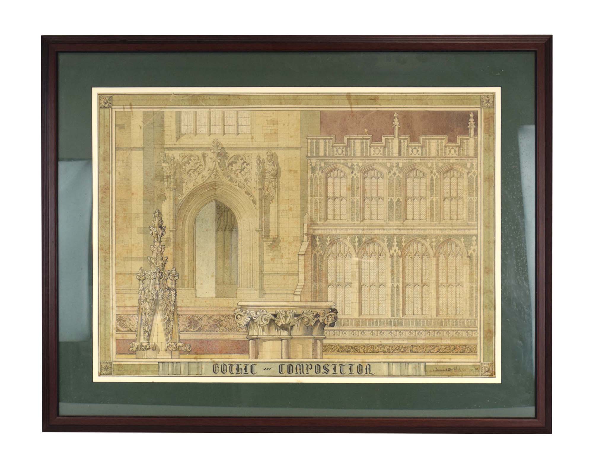 Bernard West, RIBA (20th Century), 'Gothic Composition', signed and dated '50, watercolour and ink,