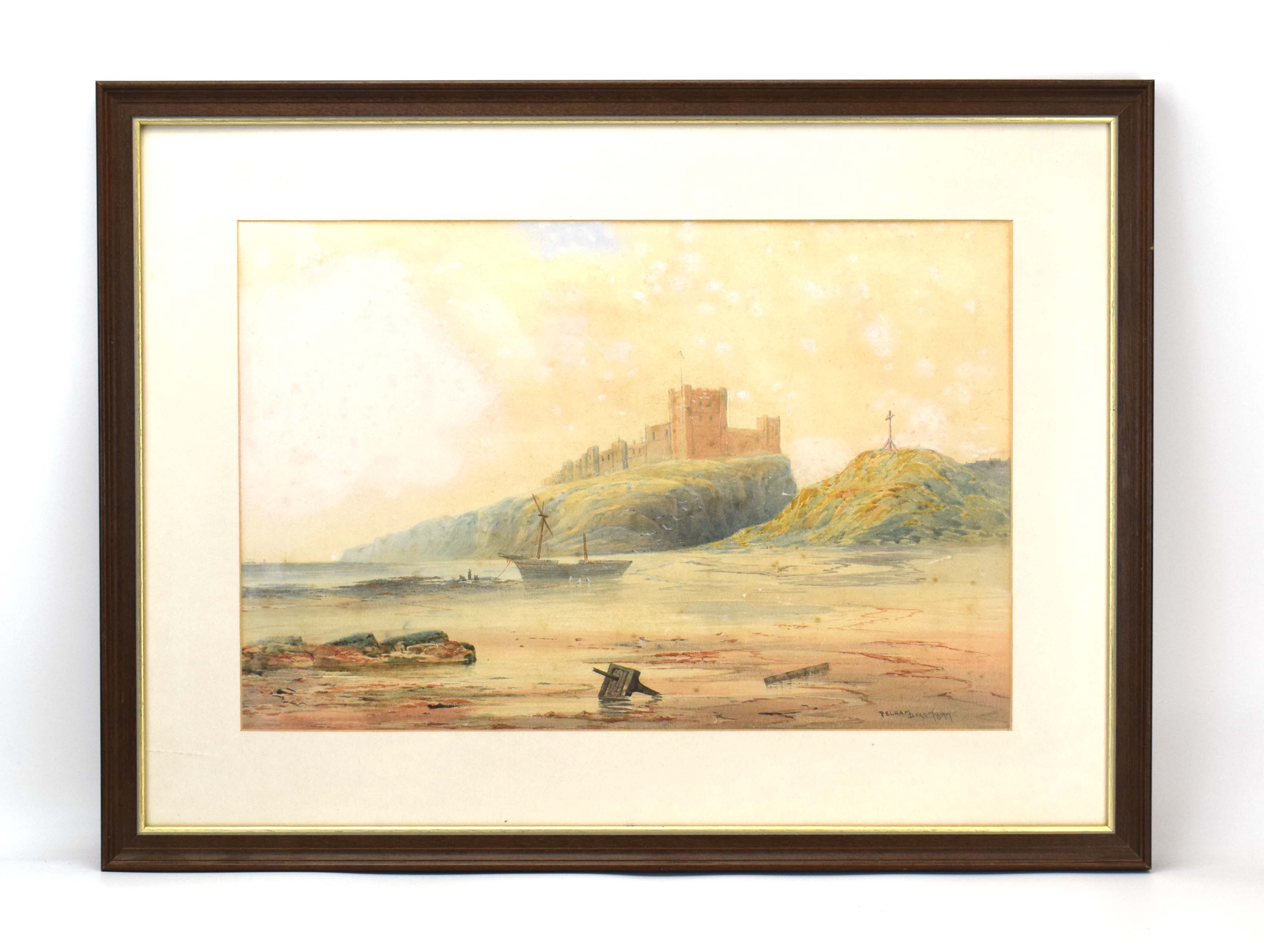George Pelham Dixon (1859-1898), Bamburgh Castle from the shore, signed and dated 1897, watercolour,