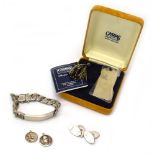 A mixed parcel of silver collectable's comprising a cased bookmark, a identity bracelet,