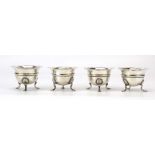 A set of four late Victorian silver salts on shell and paw feet, makers marks indistinct,